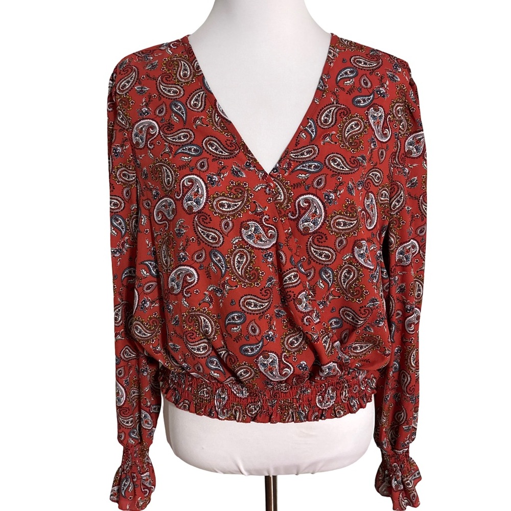 Ultra Flirt Red Paisley V Neck Blouse